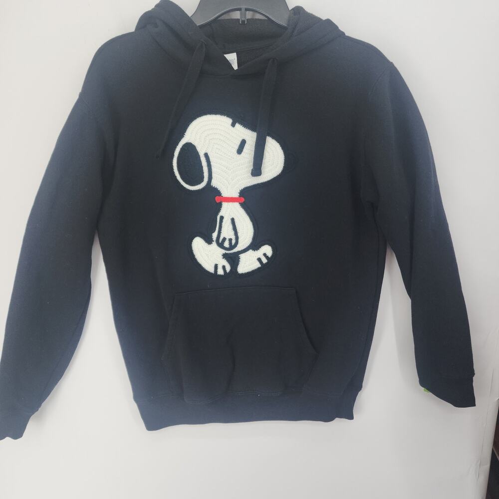Peanuts Snoopy Embroidered Pullover Hoodie Black Size S